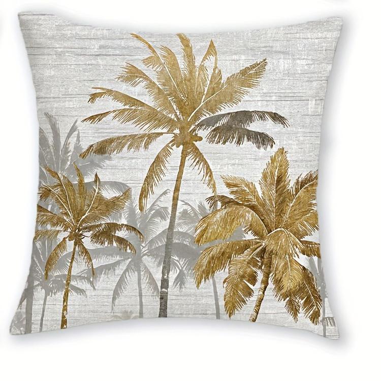 Golden Leaf & Palm Tree Pillowcase ,Sofa Bedroom Cushion Cover, Single-sided Printing, Without Pillow Core