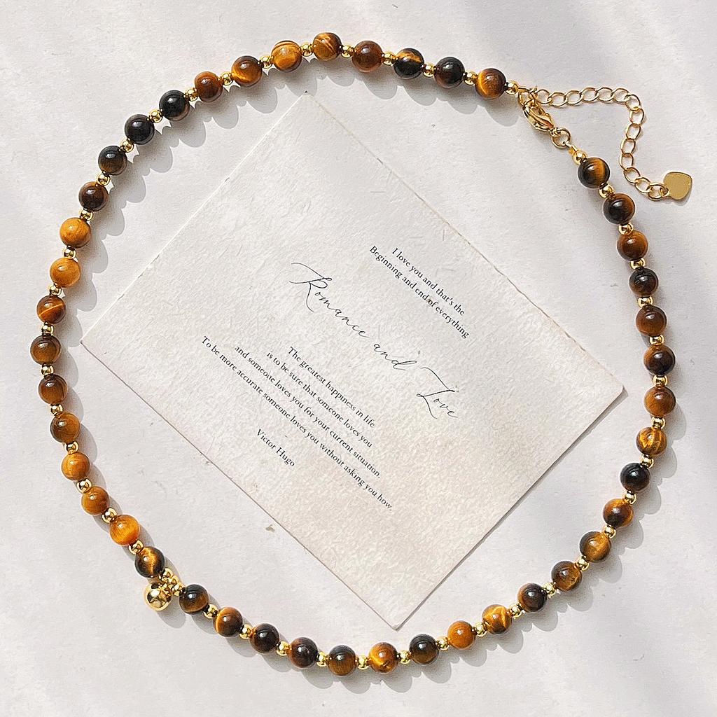 Maillard Vintage High Quality 7A Tiger'S Eye Stone Design Sense Sweater Chain Necklace Collarbone Chain Female