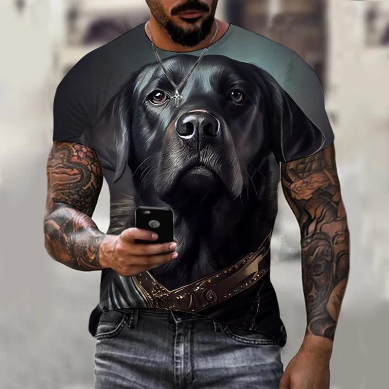 Summer Round Neck 3D Funny Dog Print Top Fashionable Casual Short Sleeved Men's T-shirts