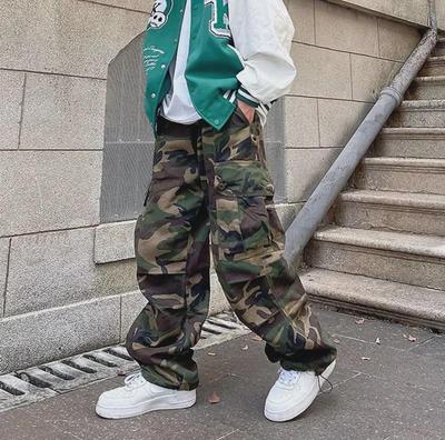 Heren Retro Hip-Hop Camouflage Slim Overall: Trendy, Casual broek met rechte pasvorm