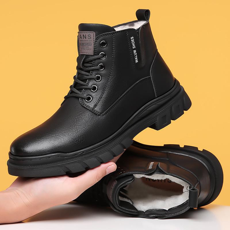 Autumn and Winter New Men's Big-headed Men's Cotton Shoes, Velvet Warm Fashion Tooling Boots, Martin Boots, Thickened Boots for Men