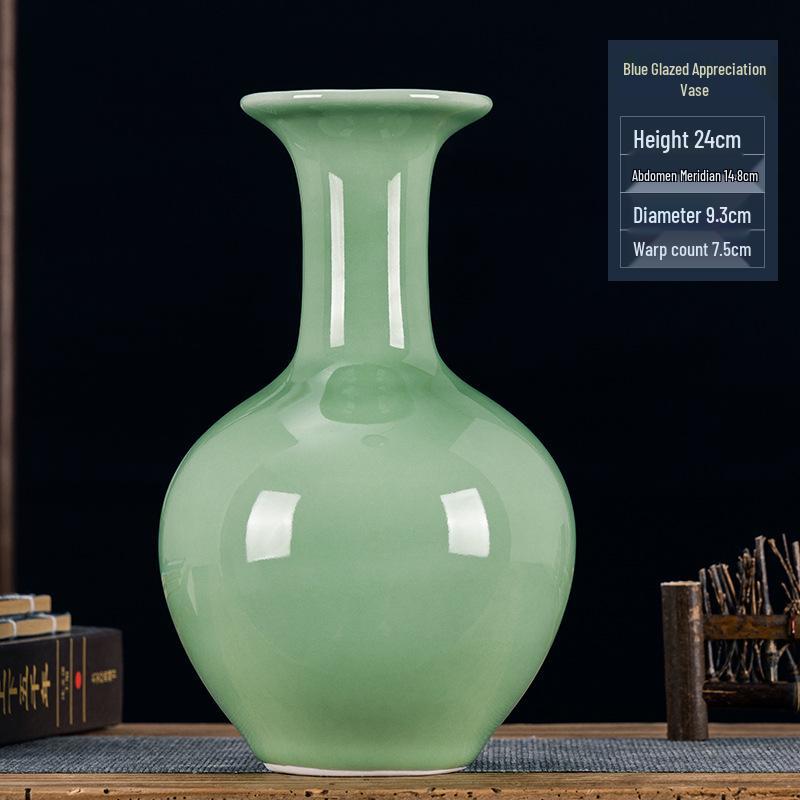 Green Glaze Antique Chinese-style Jingdezhen Ceramic Vase for Flower Arrangement and Home Decoration