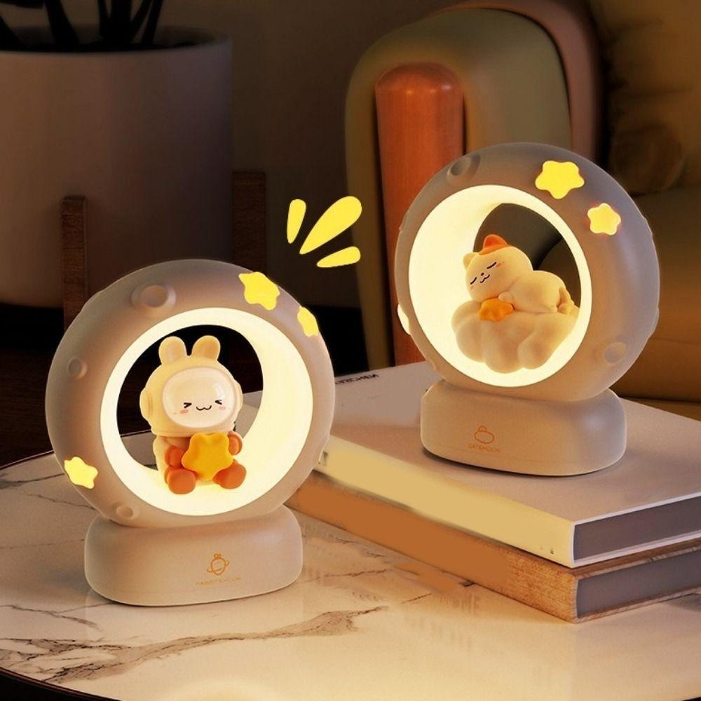USB Charging Rabbit Cat Night Light Soft Light Eye Protection Moon Cat Light Adjustable Brightness Decorative