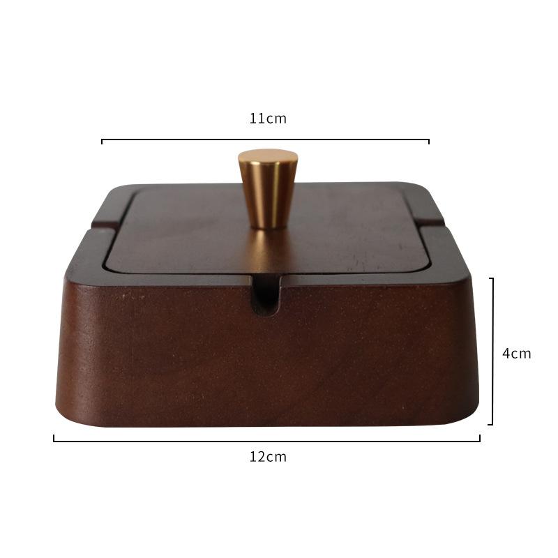 New Chinese-style Solid Wood Ashtray Stainless Steel Inner Liner with Wood Lid High-End Decoration for Home Office Living Room