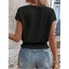 2026 Spring/Summer Jacquard Solid Color Round Neck Ruched Hollow Batwing Short Sleeve Women's T-Shirt for Commuting