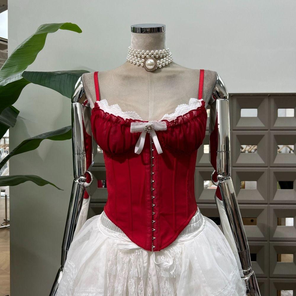 Ruffle Lace Flower Camisole Buckle Slim Crop Tops Fashion Lace Corset  Spring Summer