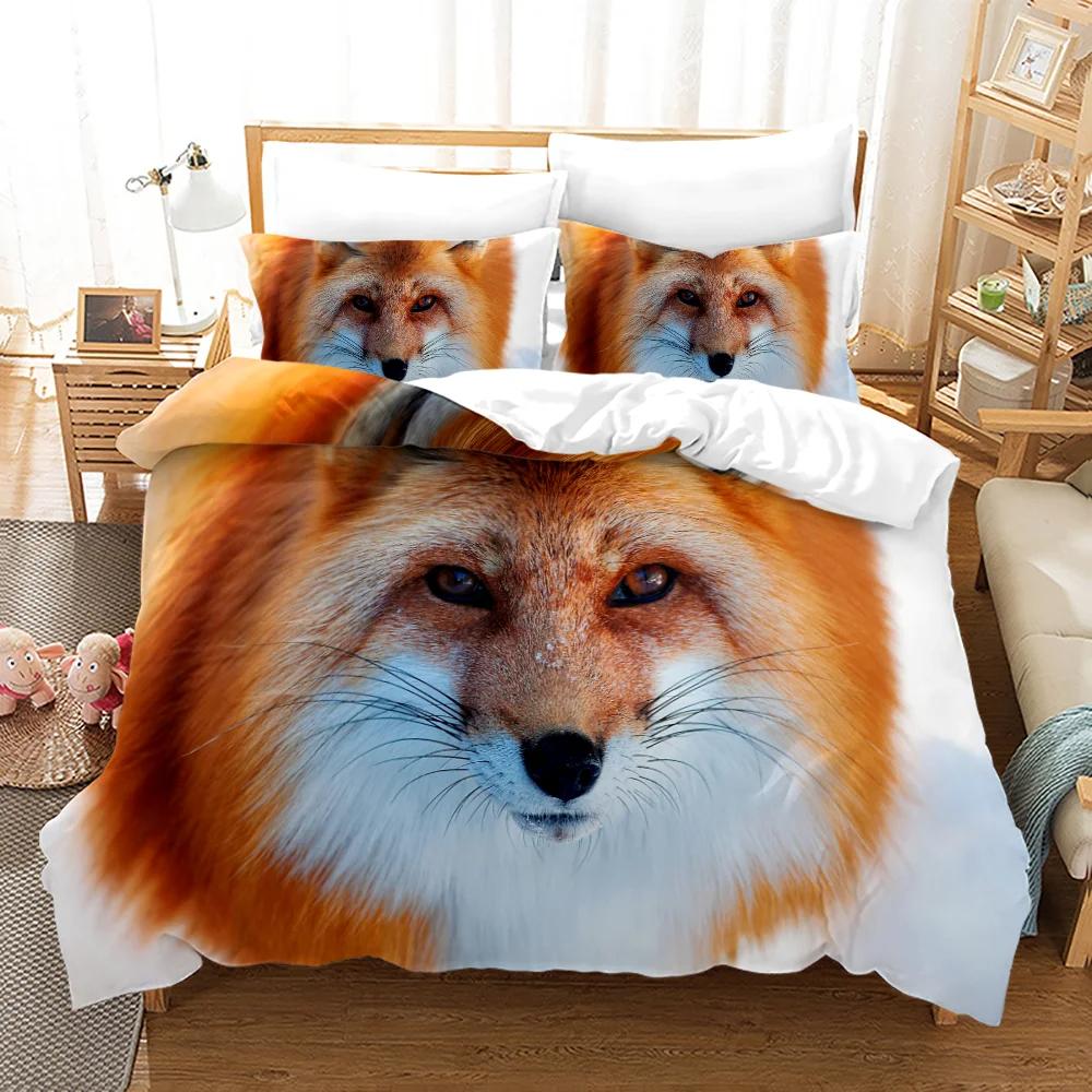 Fox Pattern Duvet Cover Set Queen Bedding Sets For Boy Girl Animal Theme Fox Gifts Polyester Comforter Cover King Twin Full Size