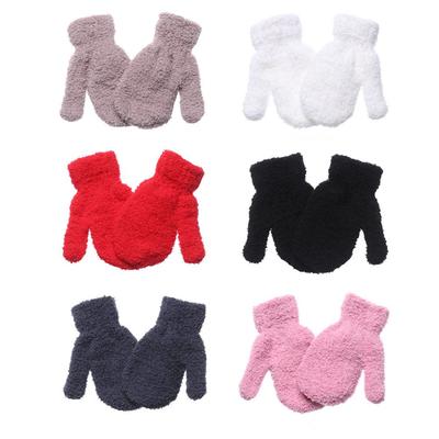 Boys Girls Winter Cartoon Soft Warm Baby Kids Gloves Full Fingers Candy Color Coral Plush Mittens
