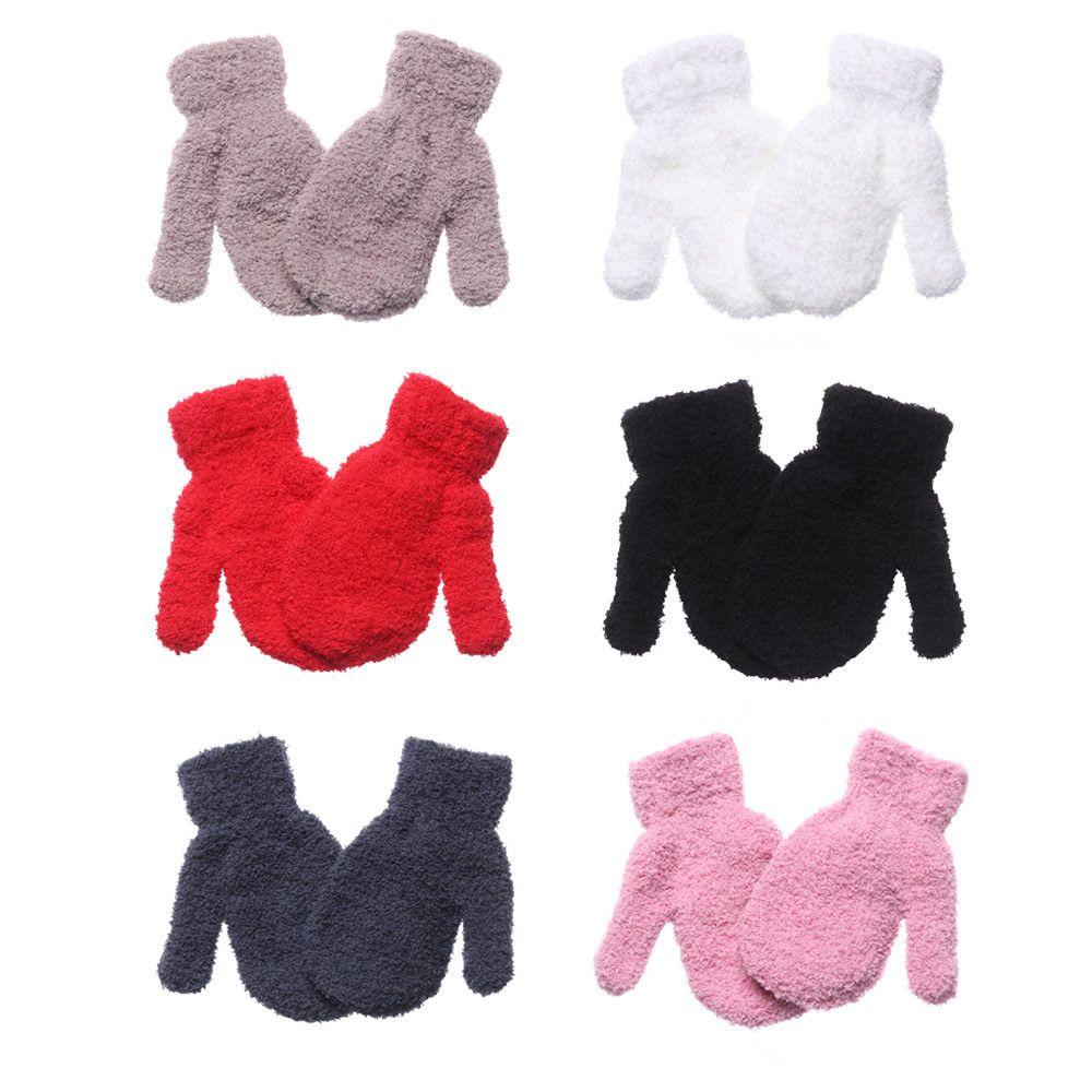 Hot Sale Winter Soft Warm Baby Lovely Full Fingers Kids Gloves Coral Plush Mittens Candy Color