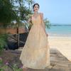 European and American New French Smudge Suspender Dress Summer Seaside Vacation Style Big Skirt Long Dress