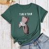 TIME A TEAM HAND Cotton T-Shirt Short Sleeve Round Neck Women 2d Print Tops
