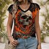 Women Plus Size V Neck Wide Short Sleeve Fire Phoenix Printed Black Straight Hem T Shirt