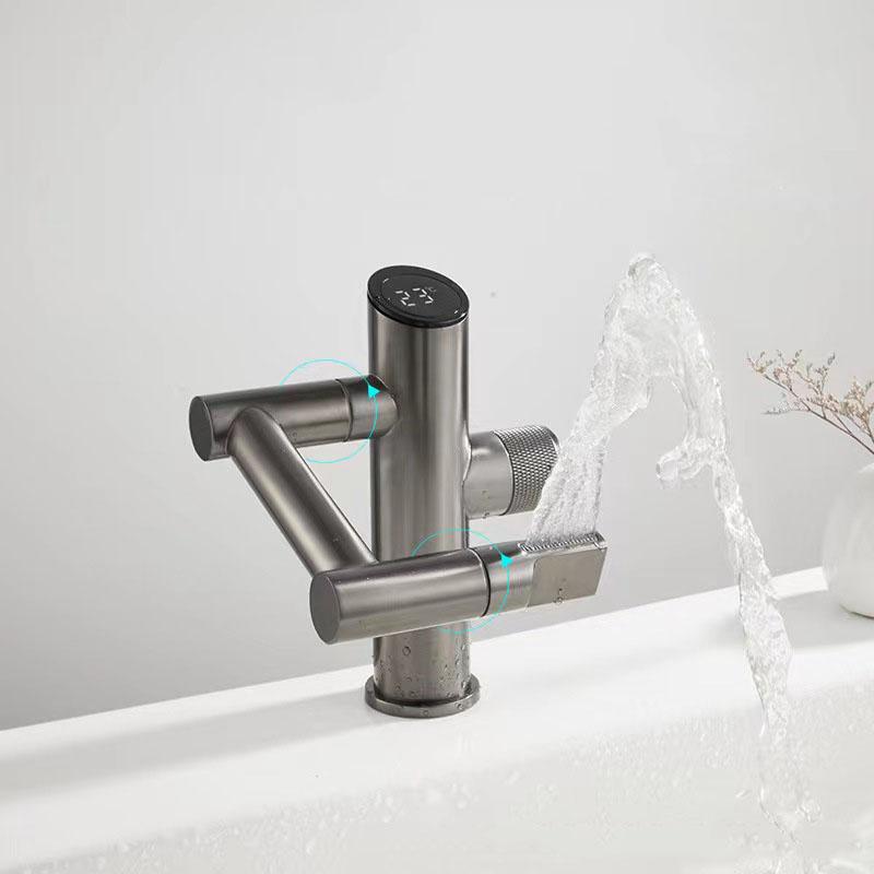 Weißes Intelligentes Digitales Display Beckenarmatur Messing 360° Faltbare Drehung Warm- und Kaltwassermischer Spültischarmatur Multifunktional