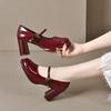 Square head Mary Jane shoes women's spring new one-word buckle shallow mouth single shoes high heels thick heel fashion shoes