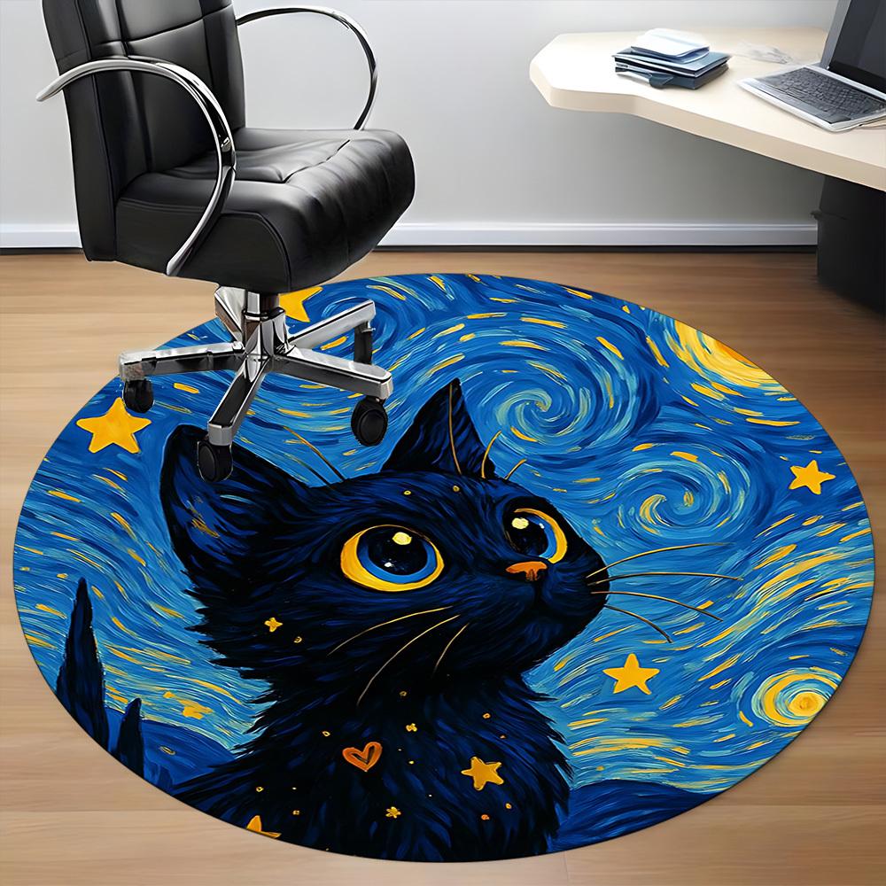 1pc Starry Night Cat Chair Carpet for Office Non-Slip, Machine Washable Rug for Office, Room - Holiday Decor, Machine Made Yy251016048