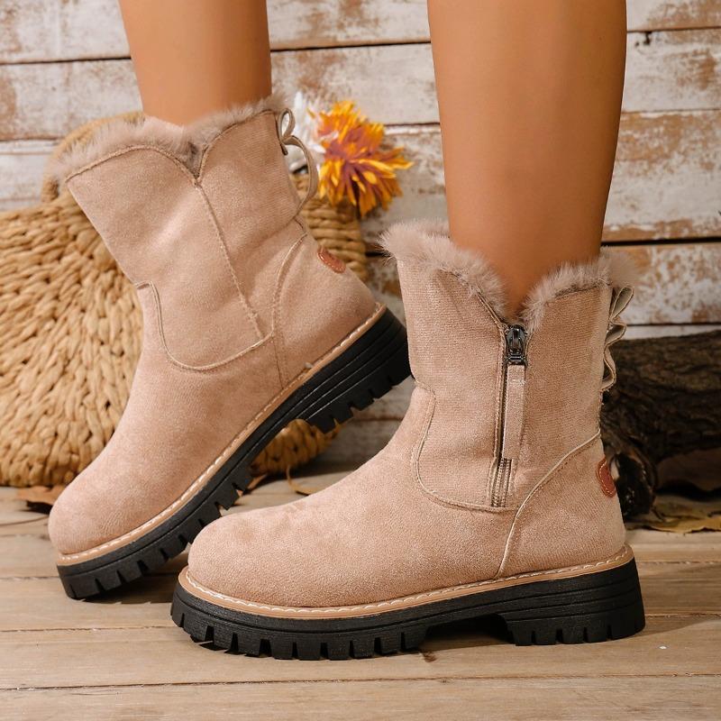 Women's Plus Size Non Slip Chunky Sole Mid Calf Martin Boots New Winter Faux Fur Lined Warmth-Enhanced Cotton Boots