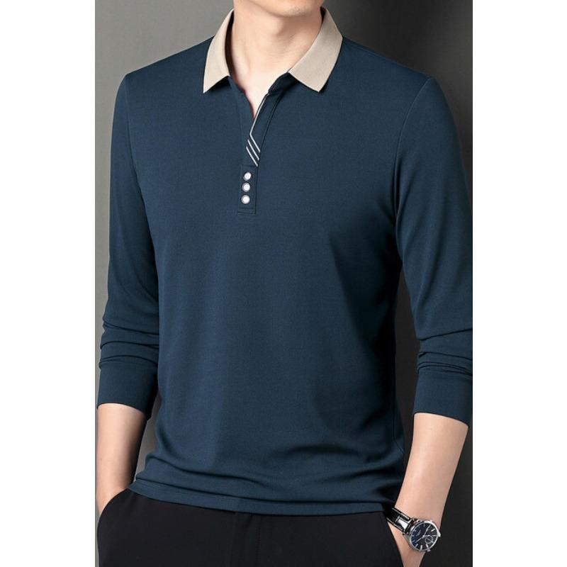 Autumn New Men's Autumn Long Sleeve T-shirt Young and Middle-Aged Men's Loose Lapels Solid Color Polo Shirt Top Base