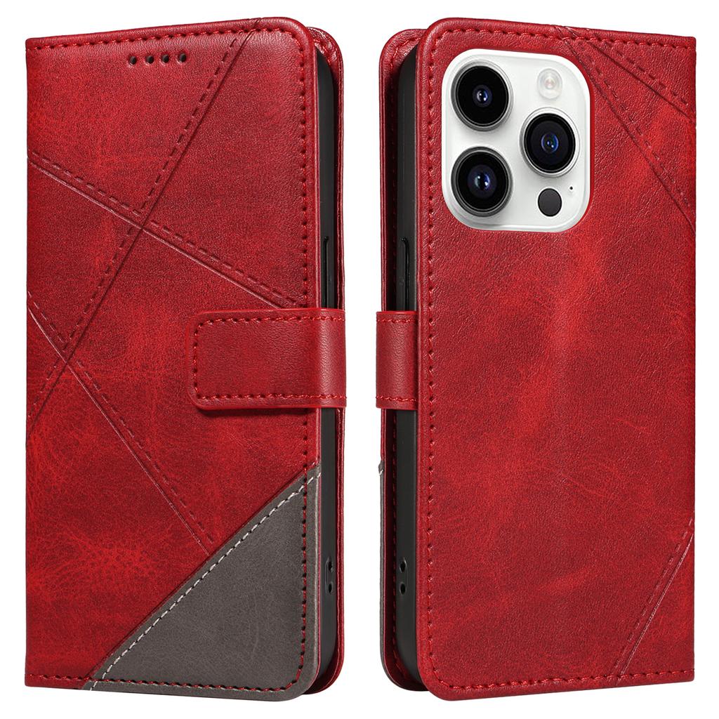 For iPhone 14 Pro Case PU Leather Geometric Lines Wallet Phone Cover Bookstyle Folding Stand