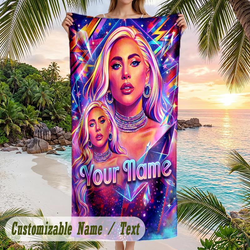 Lady Gaga Strandtuch, Personalisierter Benutzerdefinierter Name Text, Schnelltrocknendes Großes Saugfähiges Handtuch Für Strand Pool