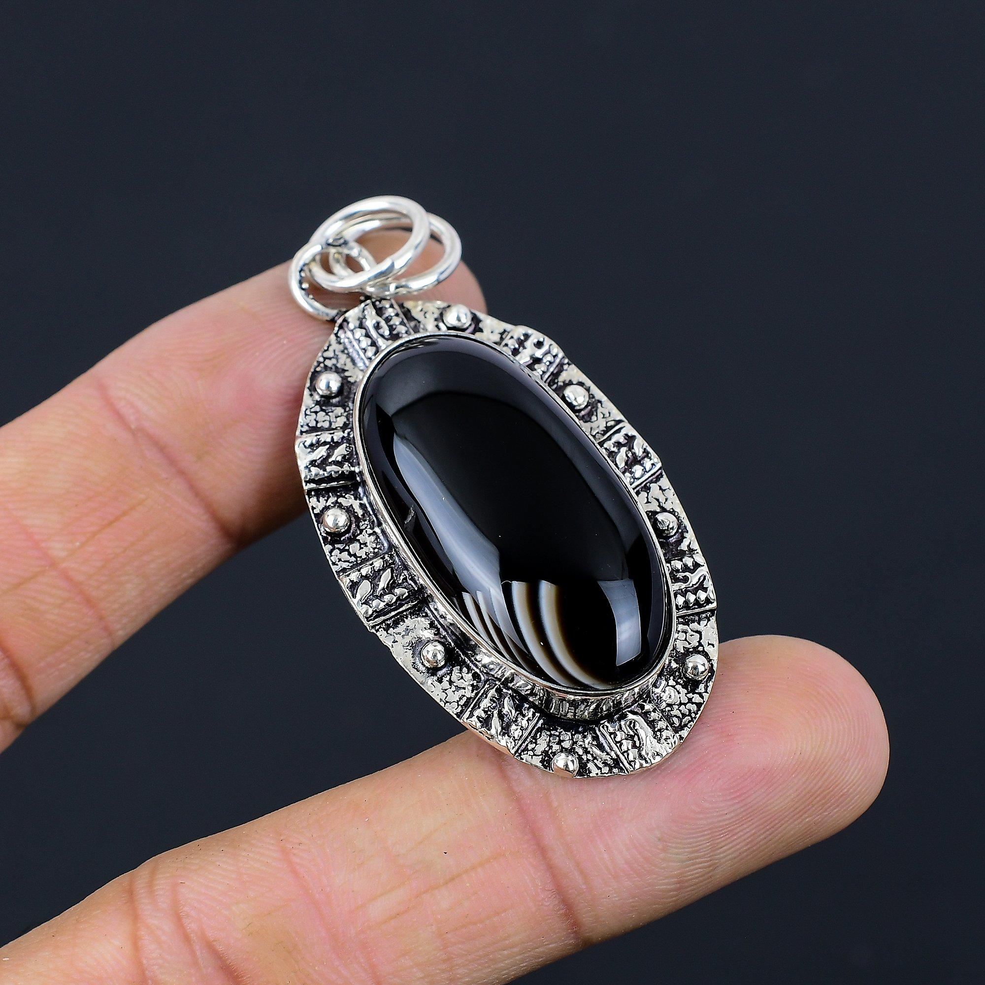 Womens day Sale Sterling Silver Natural Sardonyx Bezel Wedding Pendant Jewelry