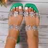 Rhinestone Flower Flat Sandals for Women 2025 Fashion Square Toe Summer Slippers Woman Lightweight Non Slip Outdoor Beach Slides