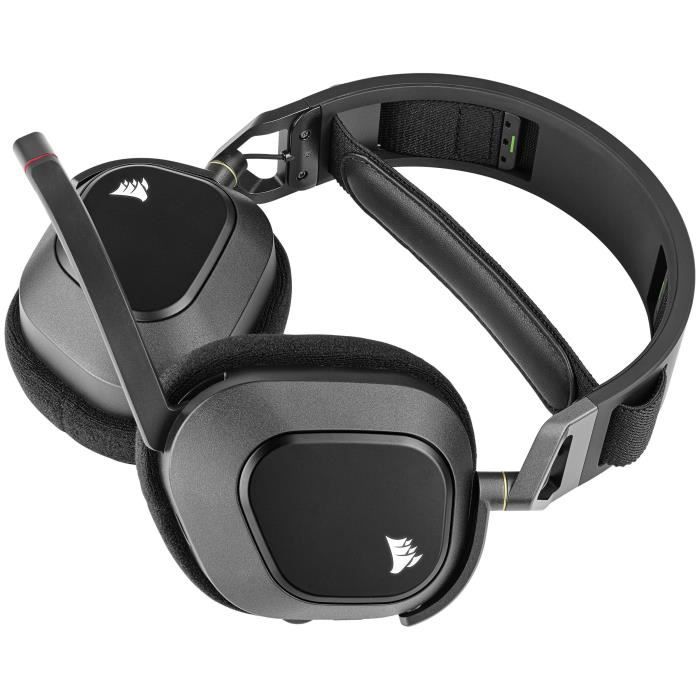 Casque sans fil hs80 rgb - carbone corsair - casque micro - dolby atmos - technologie sans fil