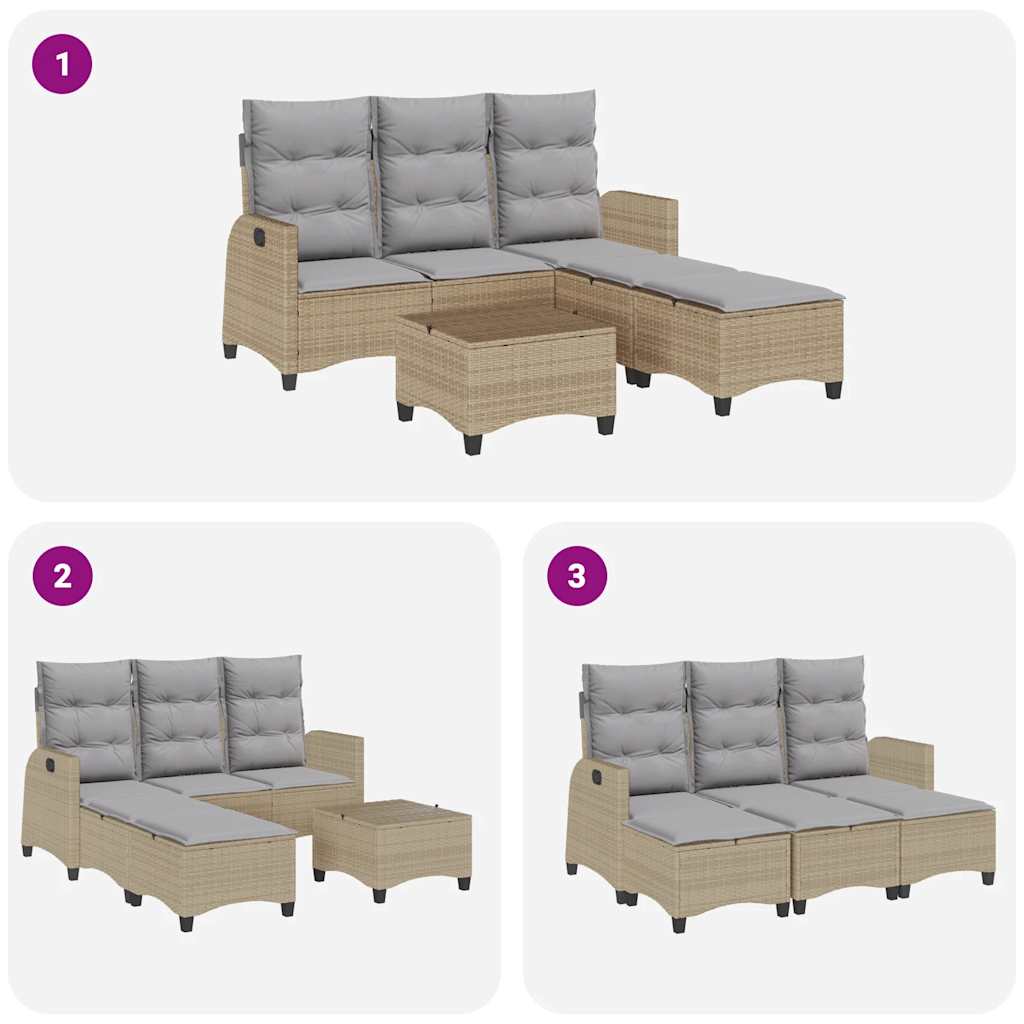 3 Piece Garden Sofa Set with Cushions L Shaped Beige Poly Rattan