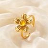 Dainty Yellow Crystal Flower Open Ring for Women, Stainless Steel 18K Gold Plated  Finger Rings, Fashion Aesthetic Jewelry Gift