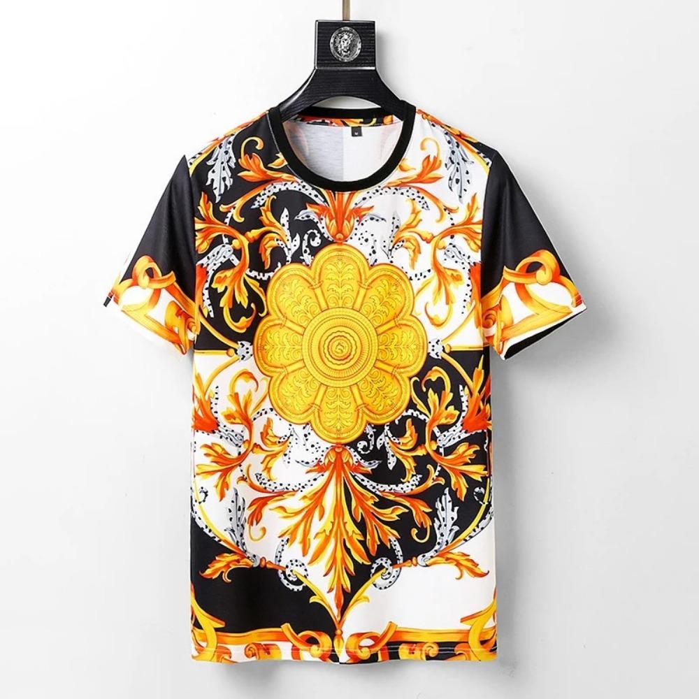 Men's and Women's Summer T-shirts 3D Printed Baroque Royal Luxury Small Floral Round Neck Short Sleeve Loose Oversized Nice Top