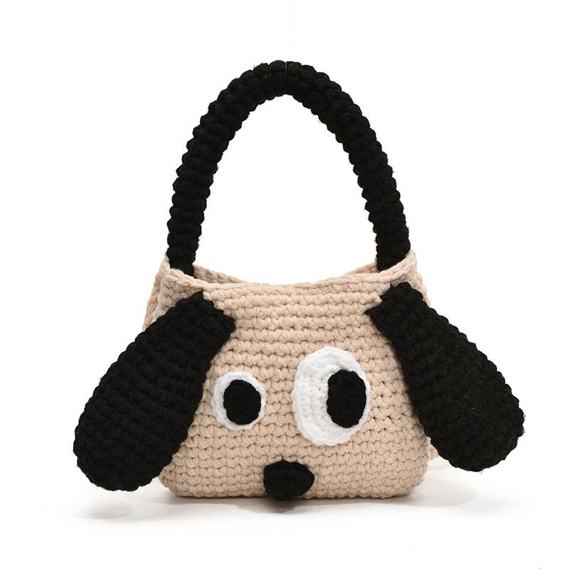 New Cute Big-eyed Dog Hand-held Wool Bag Big-eared Dog Hand-crocheted Bag Finished Product Versatile Women's Messenger Bag