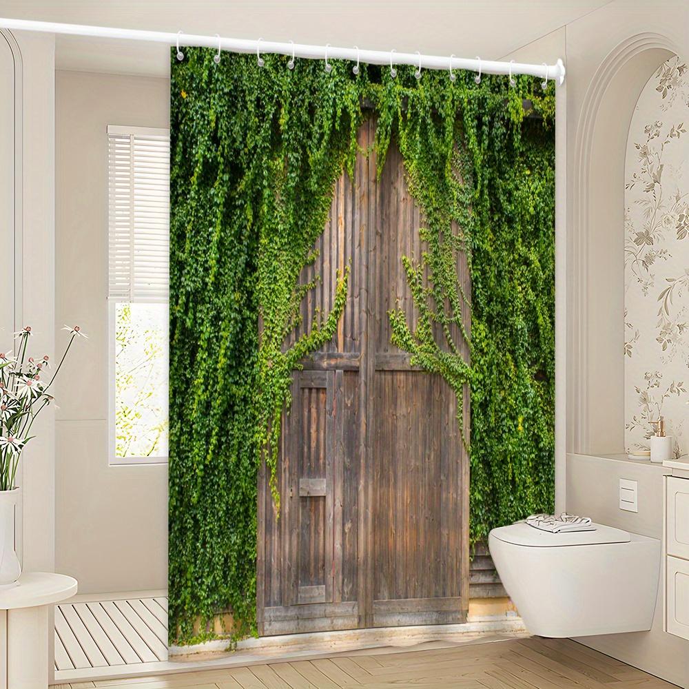 Rustic Ivy-Covered Door Bath Curtain - Vintage Wood & Greenery, Waterproof Home Decor Adds Natural Charm To Your Bathroom