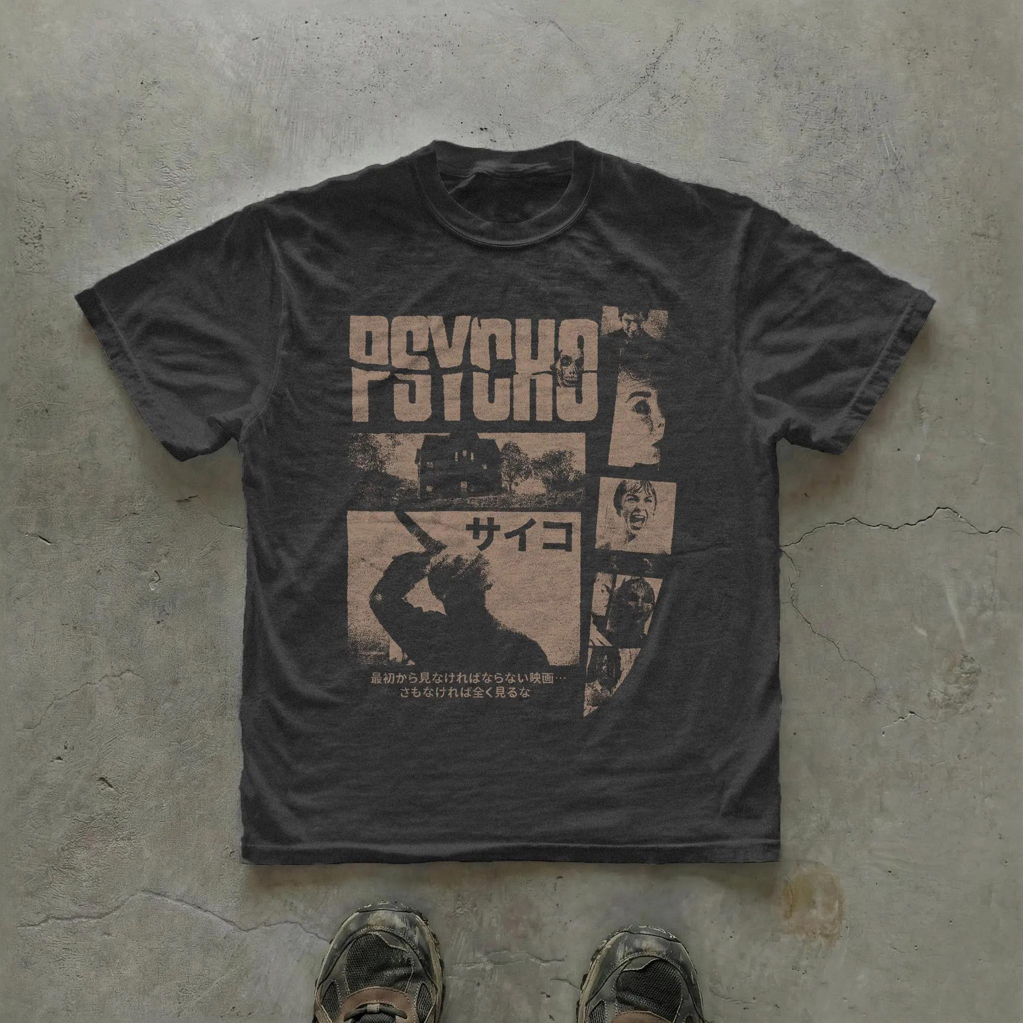 

Summer Men s Pure Cotton Vintage Psycho Graphic T-shirt Stylish Loose and Breathable Suitable for Everyday Wear S разноцветный