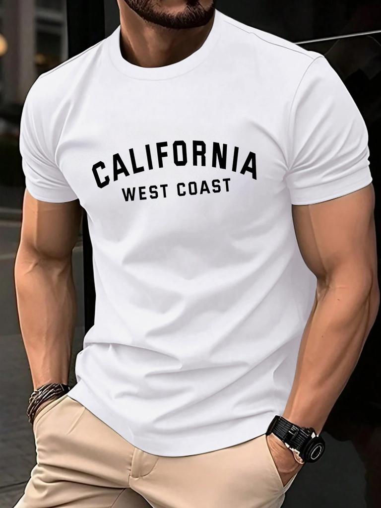 California Weat Coast Print Tee Shirts For Man Cotton ONeck T Shirt Sport AllMatch Top Summer Male New Loose Short Sleeve