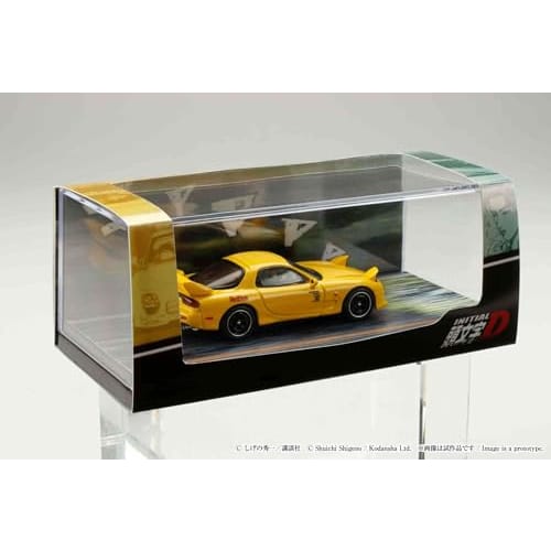 HJ64 1/64 Scale Mazda RX-7 (FD3S) RED SUNS / Initial D with Takumi Fujiwara and Keisuke Takahashi Driver Figures (Finished Product)