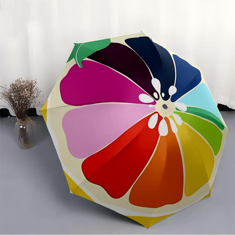 1pc Fruit Wheel Automatic Open/close Folding Compact Umbrella, 8-Rib Sturdy Canopy, Lightweight Portable, Everyday Use, Gift, Outdoor Umbrella, Travel