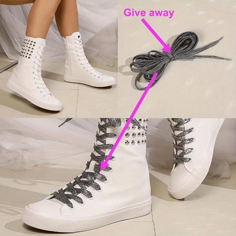Short Front Lace-up Side Zipper Women's Shoes Inner Height Rivets Canvas Shoes Casual Shoes Trend Fashion