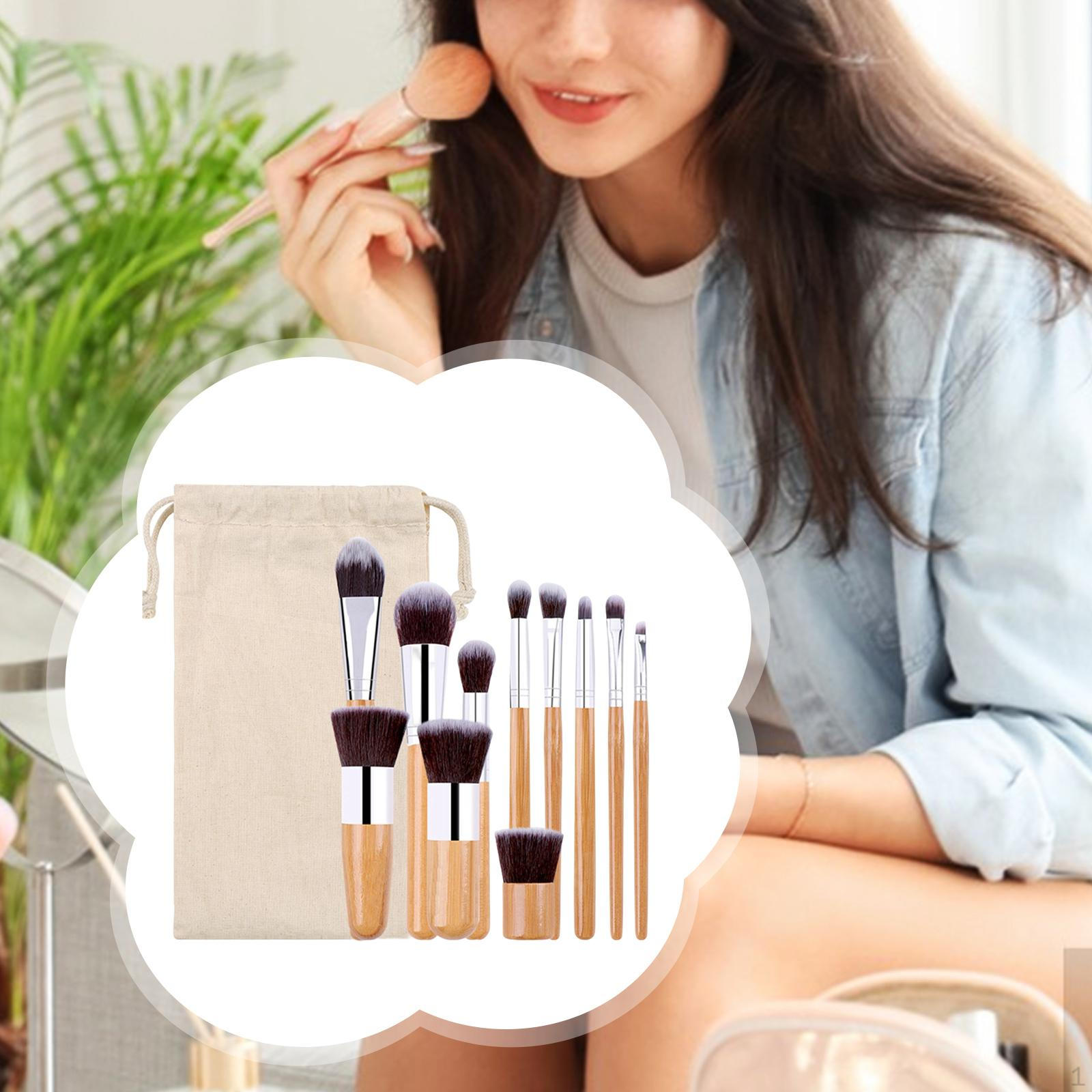 11x Makeup Brushes Set Tool with Bag Durability Cosmetic Bamboo Handle