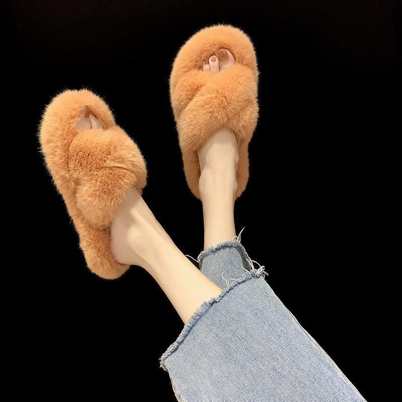 Internet celebrity Mao Mao slippers female pink 2025 autumn and winter new home versatile outer wear thick thermal cotton one-word slippers