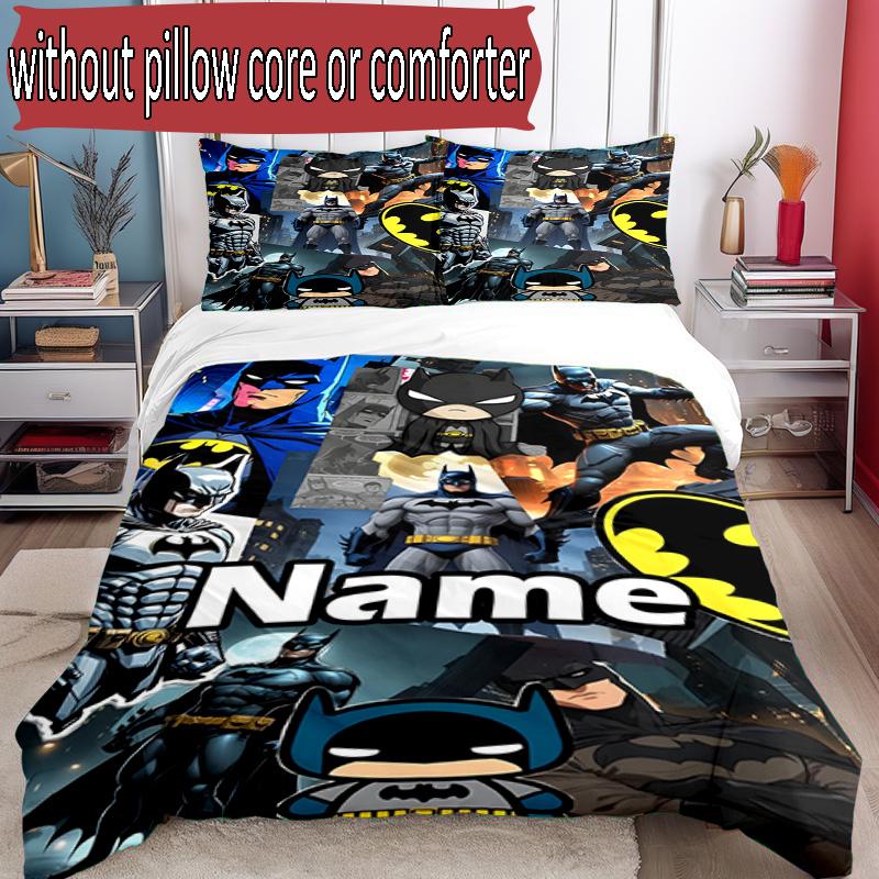 3pcs Duvet Cover Set (1*Duvet Cover + 2*Pillowcase, Without Core), Custom Name Batman Pattern Bedding Set, Home Bedroom Decor Gift
