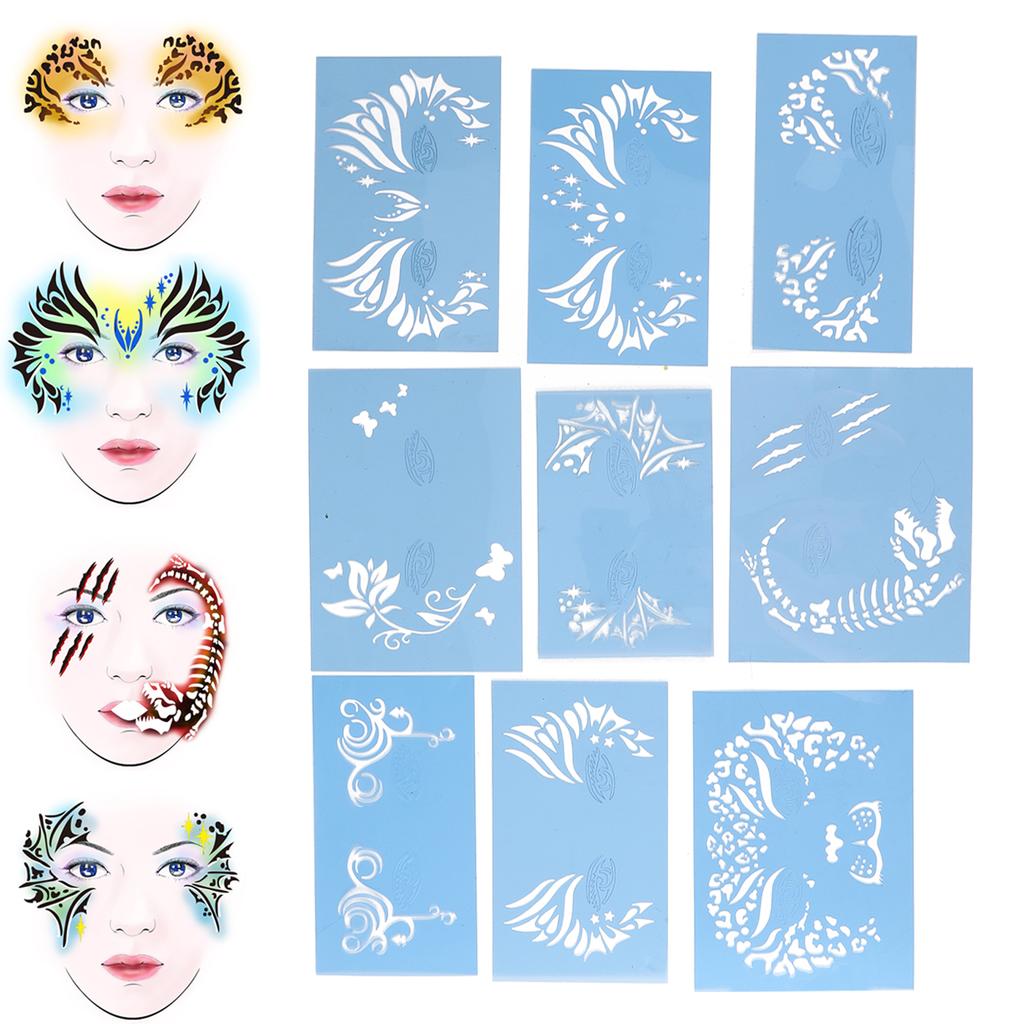 9pcs Face Painting Stencils Kit Washable Paint Template Stencils Template for Halloween Holiday Party Cosplay