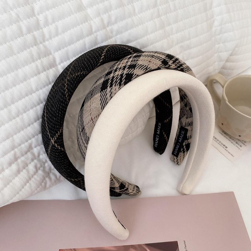 Vintage Checkered Hairband Elegant Sponge Wide Hair Bands Hair Hoop For Women Hair Accessories Wash Face Headband Girls Headwear