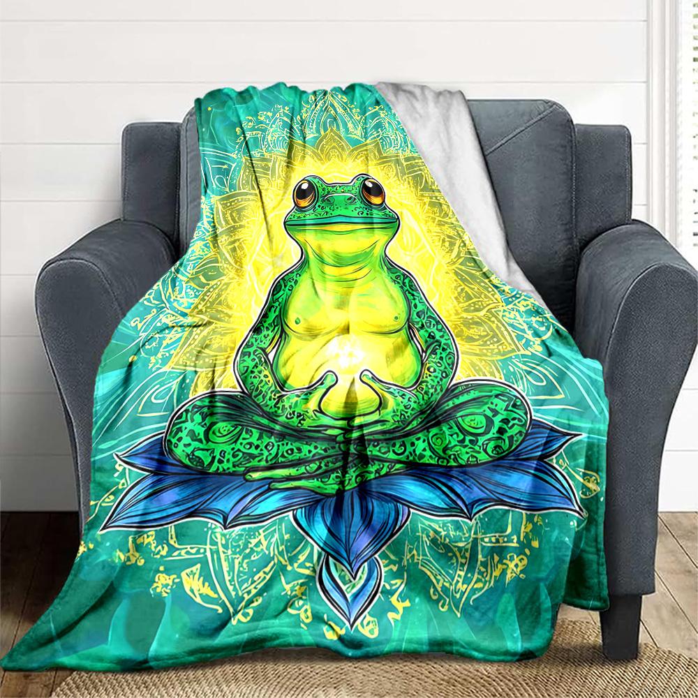 1pc Meditation Frog Blanket Lightweight Flannel Blanket Throw Blanket For Sofa, Bed, Travel, Camping, Livingroom, Office, Couch, Chair, And Bed yy2510