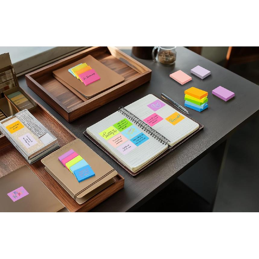 (54 Pads) Mini Sticky Notes 1.5x2 in, 9 Colors Bright Strong Adhesive Post, Suitable for School, Home, Office, Clean Removal