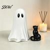 Miniature Ghost And Cat Craft Halloween Ornament, Hugging A Black Sculpture, Whimsical Figurine Resin Unique Figurine, for Home Bedroom Entrance