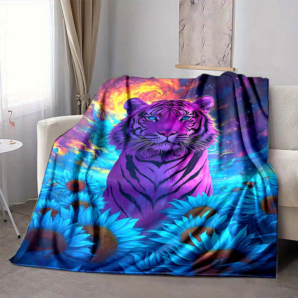 1pc Cosmic Tiger Blanket - Lightweight Flannel Fleece with Digital Printing, Soft Warm for Sofa, Travel, Camping, Office yy251018338