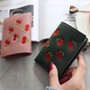 Korean Style Short Clutch Bag PU Leather Zipper Change Bag Temperament Retro Cherry Wallets  Women