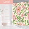 Pink Floral Shower Curtain Pastel Flowers Green Leaves Spring Design Boho Bathroom Decor Nature Inspired Bath Linen