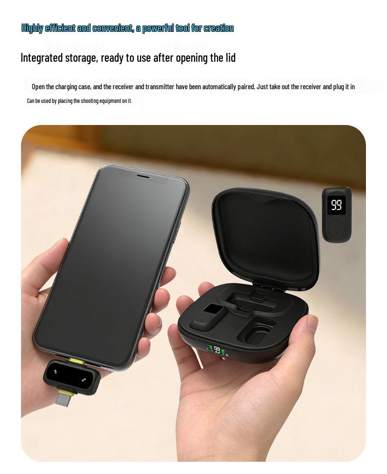J33 Wireless Lavalier Microphone with Charging Case & AI Noise Reduction, Digital Display, Dual-Function Button.