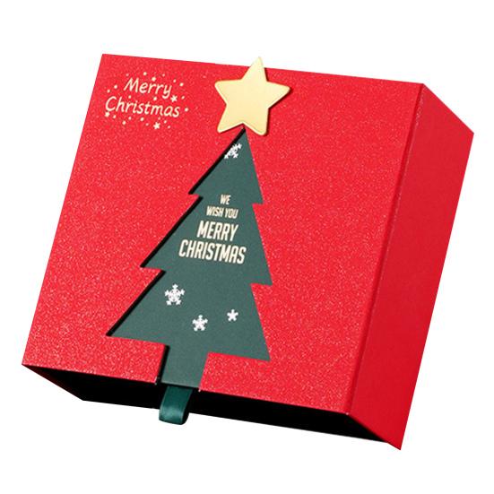 Christmas Gift Box Xmas Eve Red Gift Box with Tree Pattern Presents Wrapping Container for Holiday Decoration