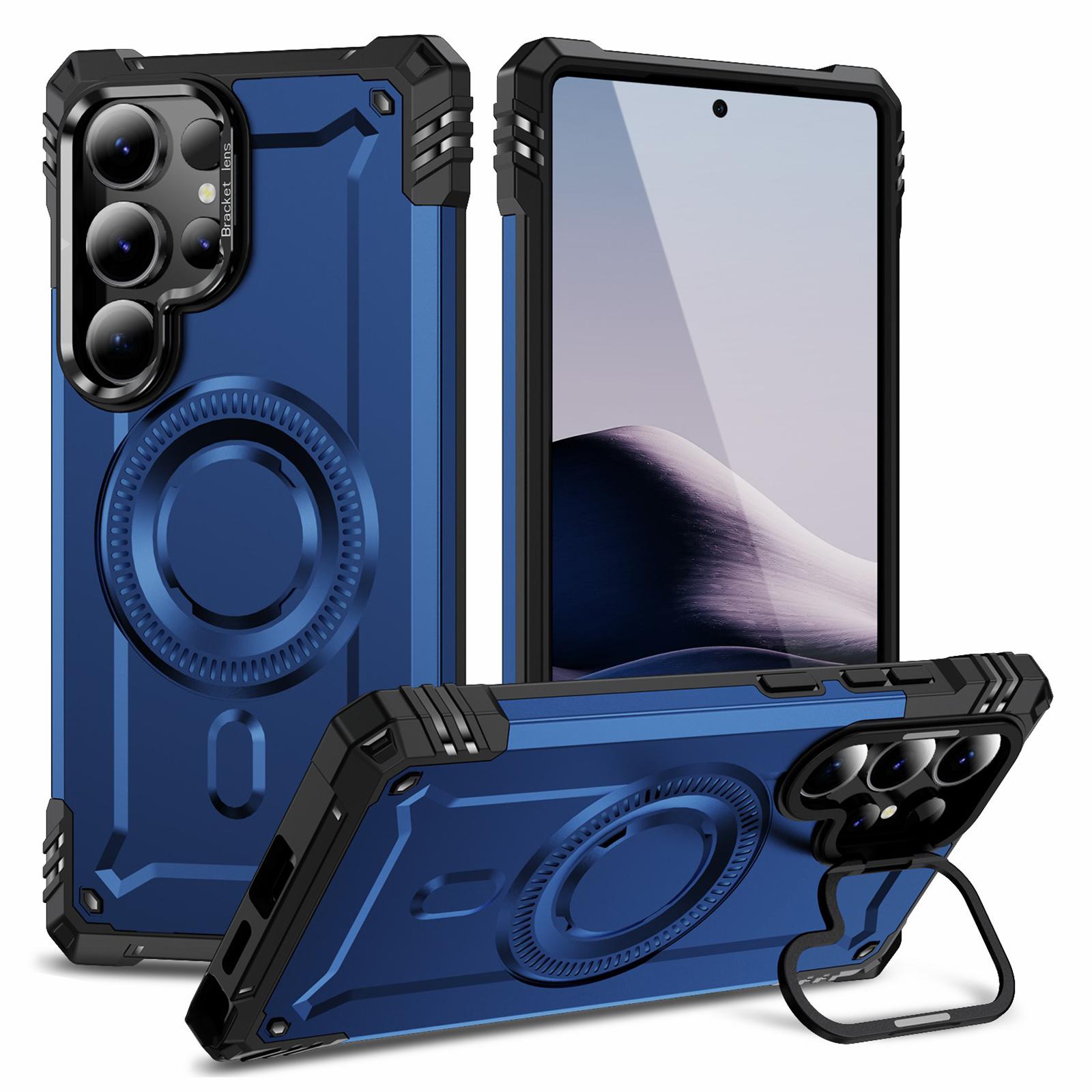 

For Samsung Galaxy S25 Ultra Case Compatible with MagSafe Metal Lens Frame Kickstand PC+TPU Mobile Cover Sapphire